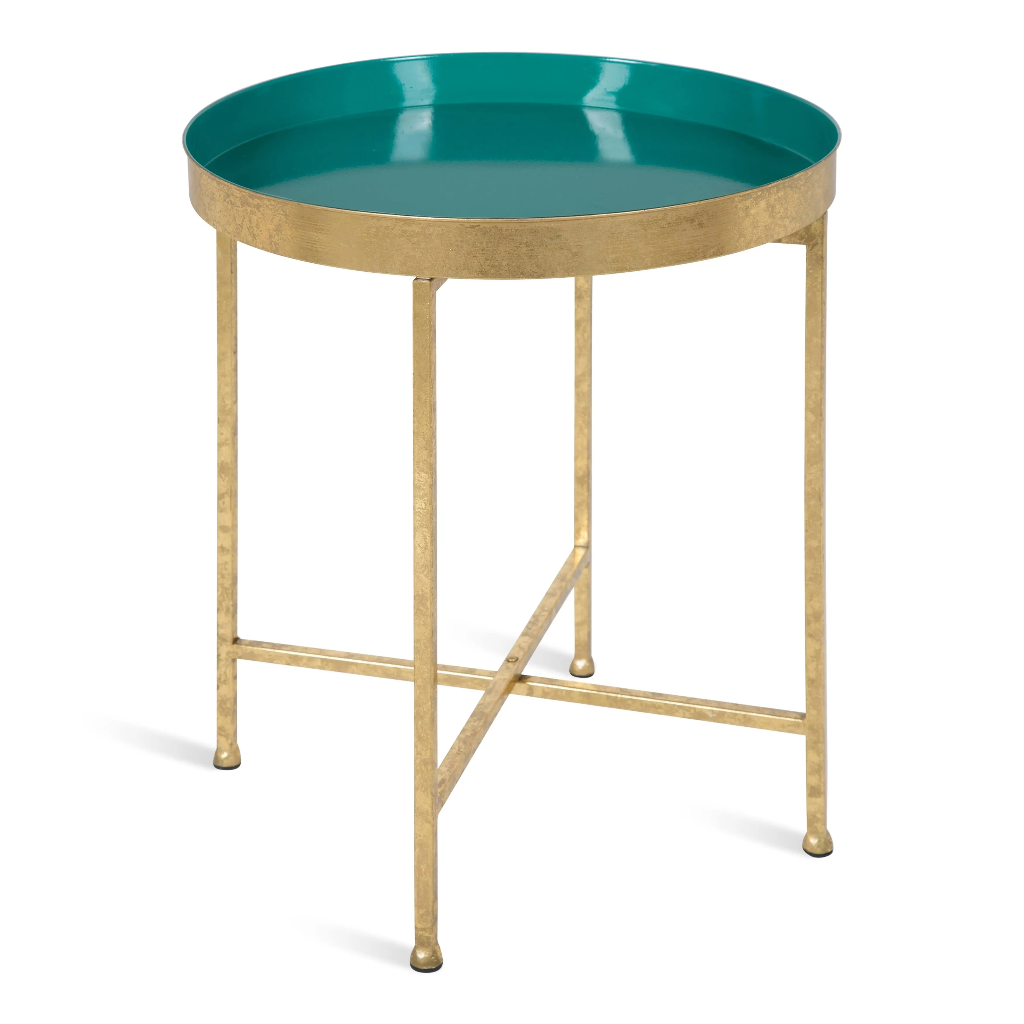 Kate and Laurel Celia Gold/Teal Metal Round End Table | 214607