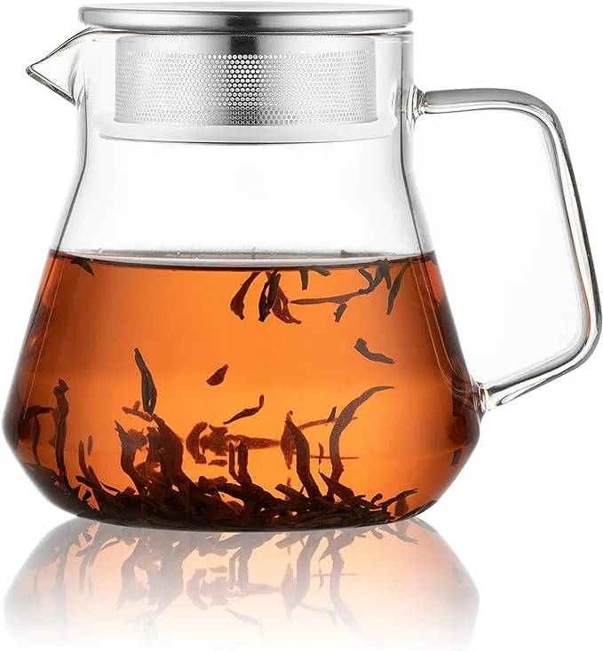 CNGLASS One-Touch Glass Tea Maker,20oz(600ml) Glass Teapot and Kettle with Stainless Steel Filter Lid,Borosilicate Glass Tea Pot for Loose Leaf Tea