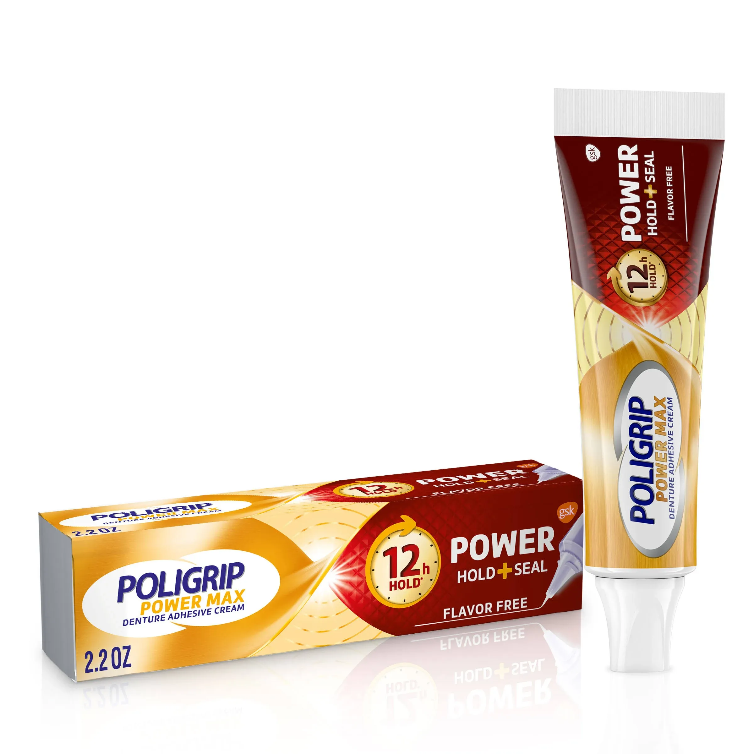 Poligrip Power Max Denture Adhesive Cream Power Hold + Seal - Flavor Free 2.2 oz