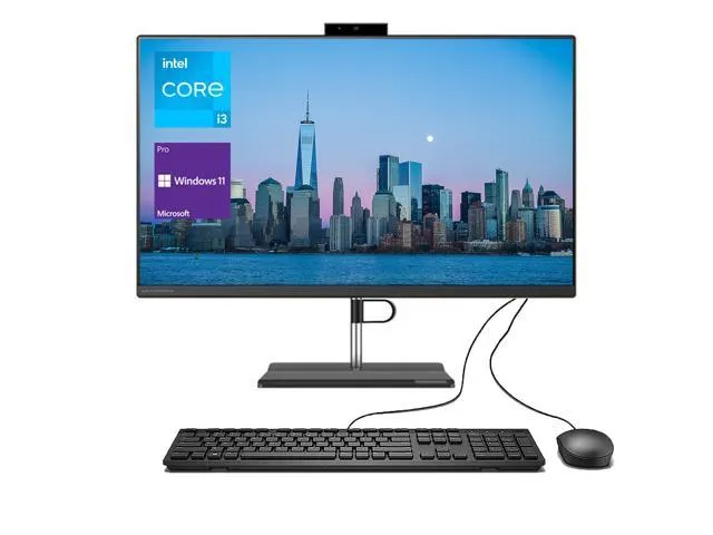 Lenovo V30a Business All-in-One Desktop, 21.5" FHD Display, Intel Core i3-1115G4, 8GB RAM, 256GB PCIe SSD, Webcam, DVD, Wired Keyboard & Mouse, Wi-Fi, Windows 11 Pro, Black