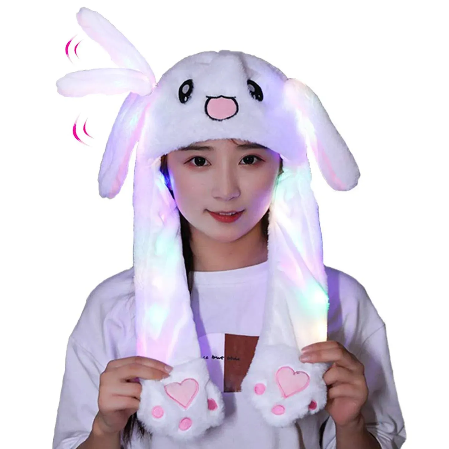 Ahn'Qiraj Cute Bunny Hat Ear Moving Jumping Hat Funny Animal Plush Rabbit Hats ...