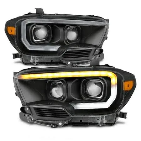 AKKON - For NEW Sequential LED Tube Design Black 2016-2023 Toyota Tacoma SR/SR5 Dual Square Projector Headlights