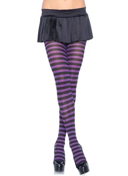 Womens Black and Purple Striped Nylon Tights