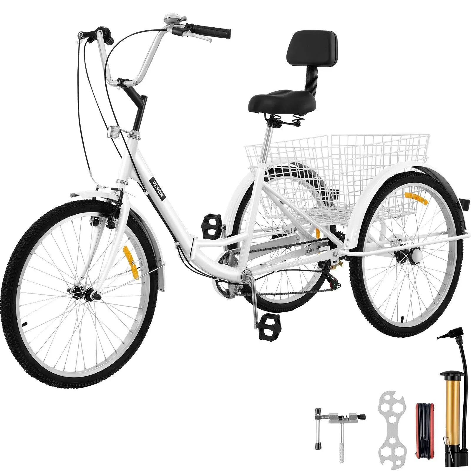 Vevor Foldable Tricycle Adult 24 Wheels Adult Tricycle 7-Speed 3 Wheel Bikes For Adults