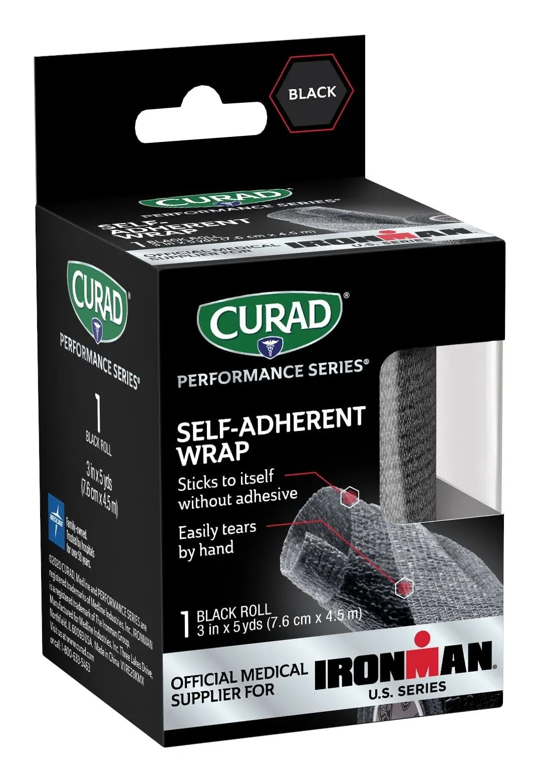 Curad Performance Series Ironman Self-Adherent Wrap, Black, 3" x 5 yds