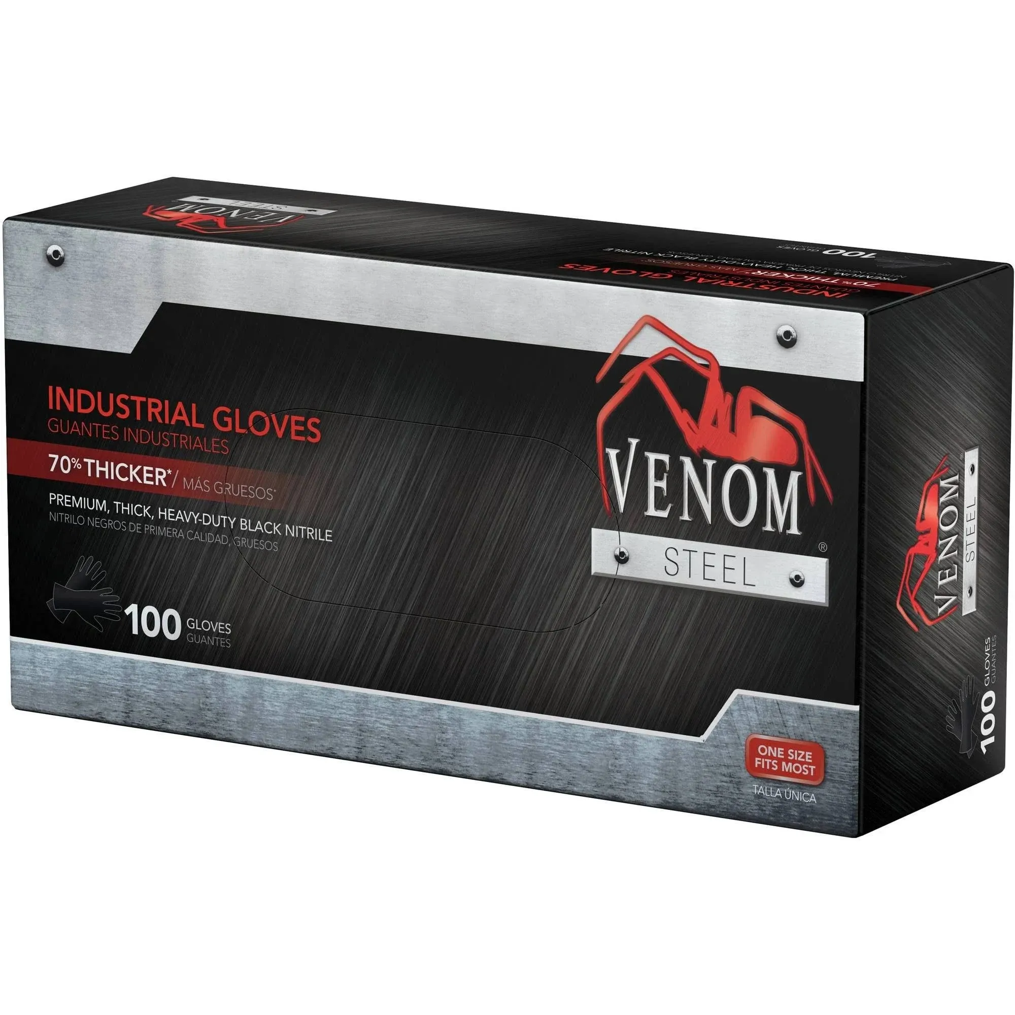 Venom Steel Industrial Nitrile Gloves, 6 mil, 2 Layer Rip Resistant, One Size Fits Most, 100 Count