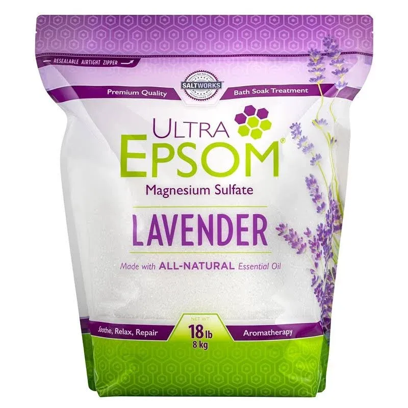 SaltWorks Ultra Epsom Lavender Scented Premium Epsom Bath Salt 18 Pound Bag