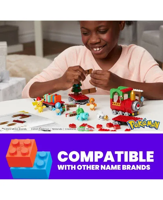 MEGA Pokémon Building Toys Set Holiday Train with 373 Pieces, 4 Articulated and Poseable Characters and Surprises, for Kids (Amazon Exclusive)