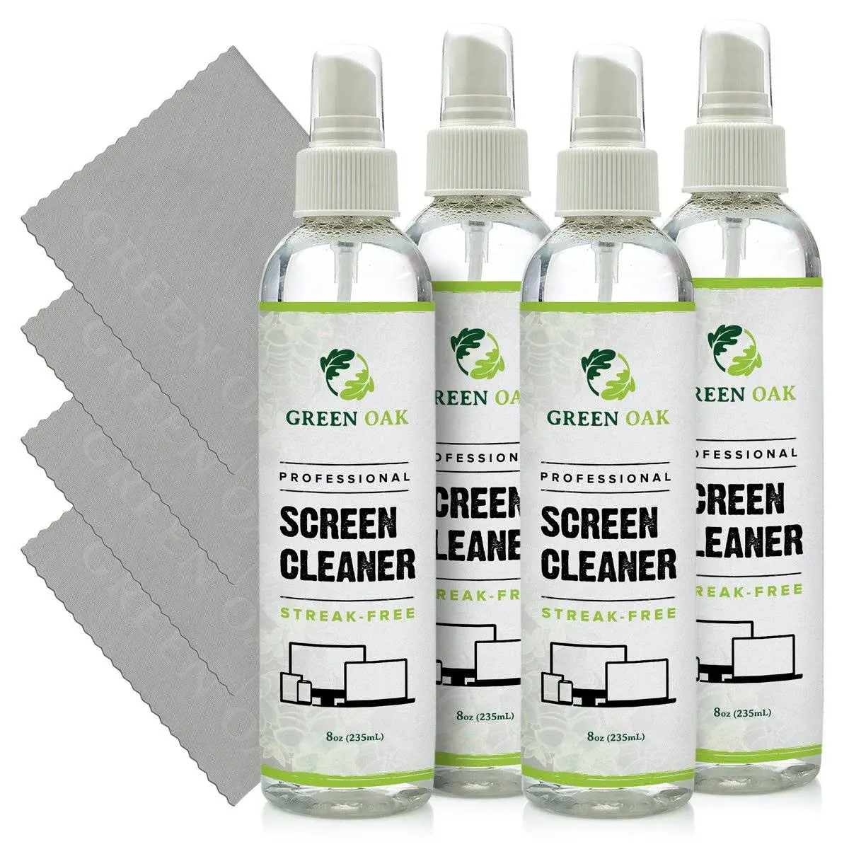 Green Oak Screen Cleaner Professional Screen Cleaner Spray - Best for LCD & LED TV, Tablet, Computer Monitor, Phone - Safely Cleans Fingerprints, Dust, Oil (8oz 4-Pack)