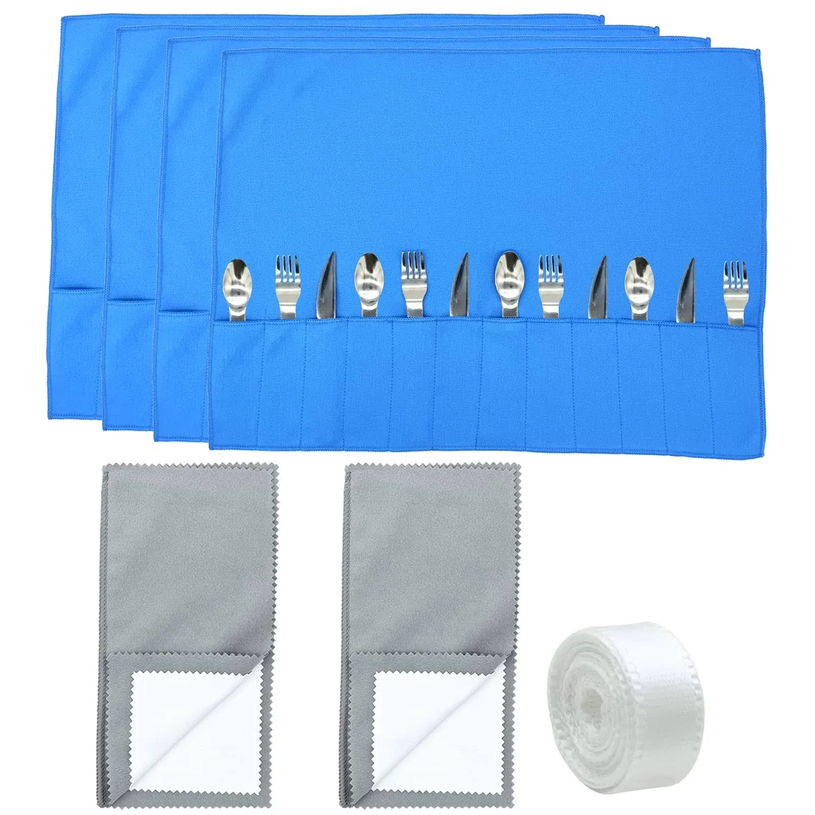 4 Pcs Silver Storage Bags Silver Storage Cloth Anti Tarnish Silver Protector Bags for Silverware Flatware Storage Organizer Place Setting Roll with 2 Pcs Silver Cleaning Cloth for Teaspoon Utensils