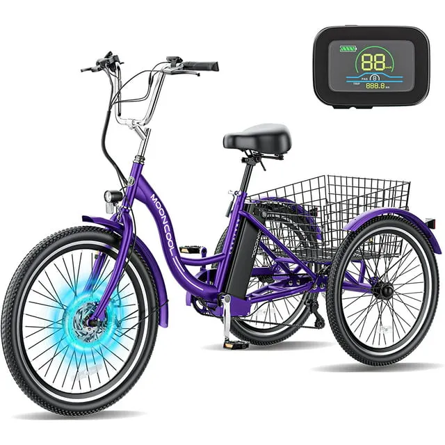 Mooncool 24" Adult Electric Tricycle 350W 3-Wheel Bicycle Trike 36V Battery  | eBay