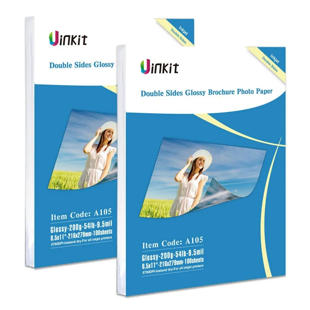 Double Sided Glossy Photo Paper - 200 Sheets Uinkit 8.5x11 Inches 9.5mil 200GSM