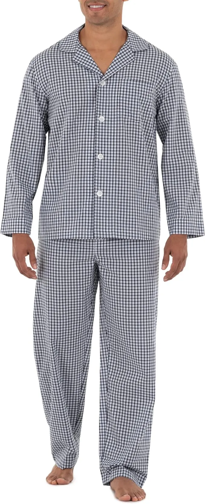 Fruit of the Loom mens Long Sleeve Broadcloth Pajama Set