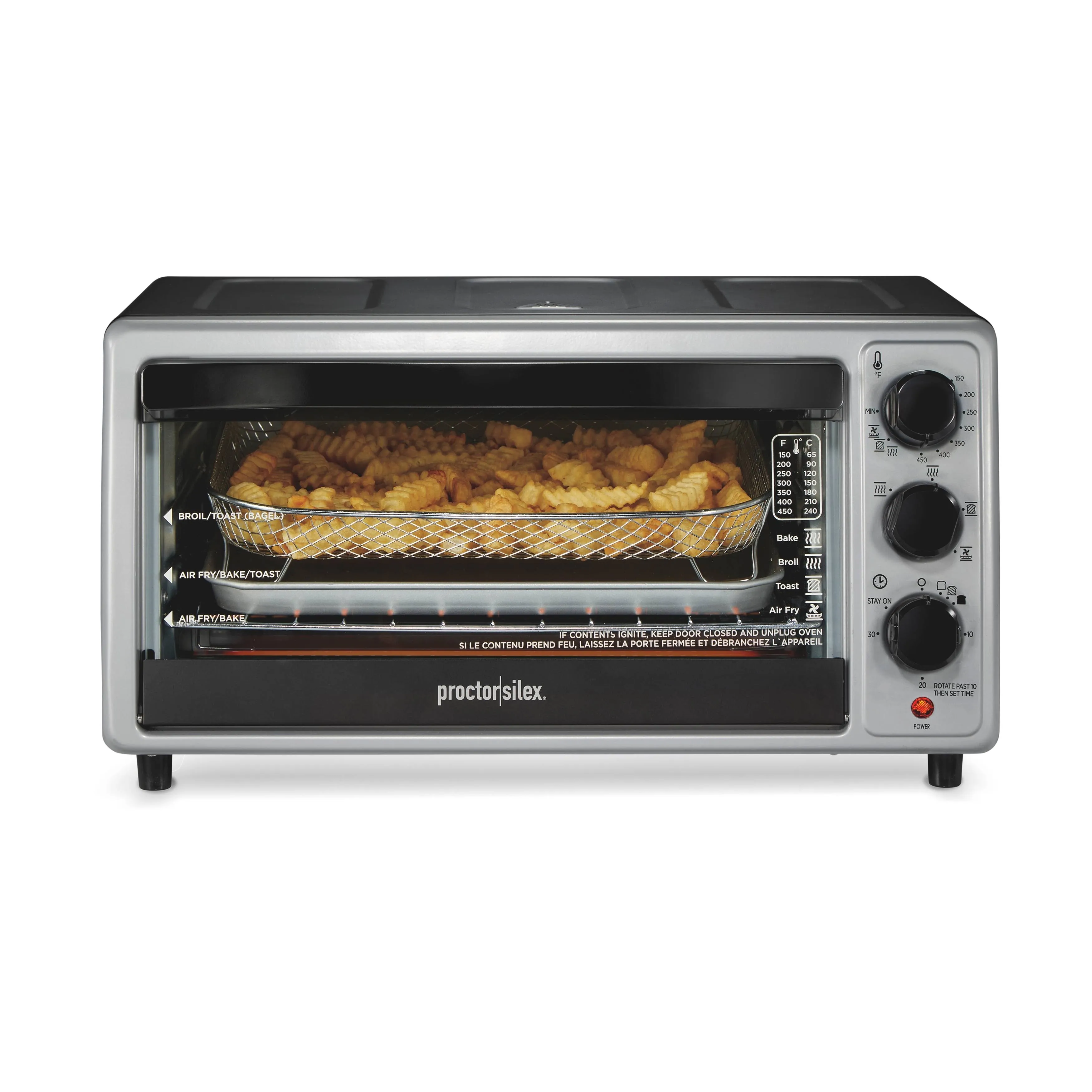 Proctor Silex Simply Crisp Toaster Oven Air Fryer Combo with 4 Functions Including Convection, Bake & Broil, Fits 6 Slices or 12” Pizza, Auto Shutoff, Black (31275)