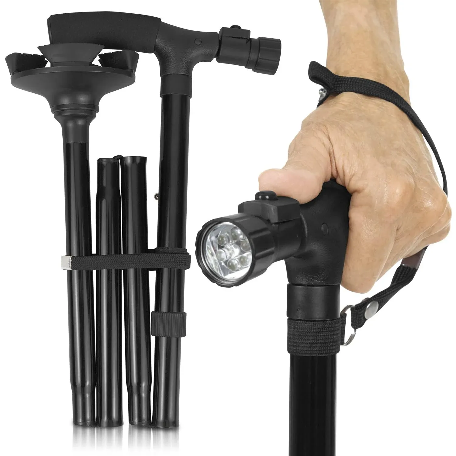 Baston Para Caminar Con Luz Plegable Para Hombre Y Mujer Ancianos Ajustable