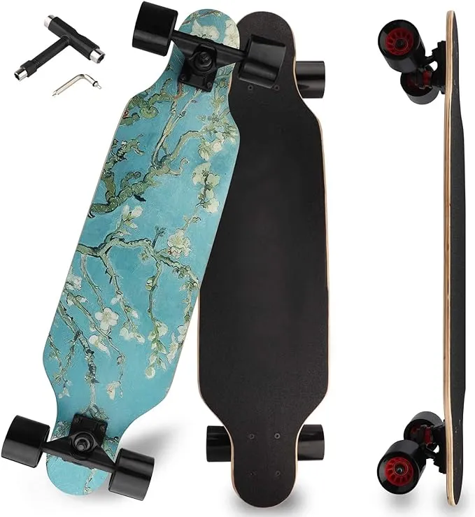 Longboard Skateboard for Beginners, 31 Inch Pro Complete Concave Cruiser Skate Boards with 8 Layer Maple Deck and ABEC-9 Bearing, T-Tool Included