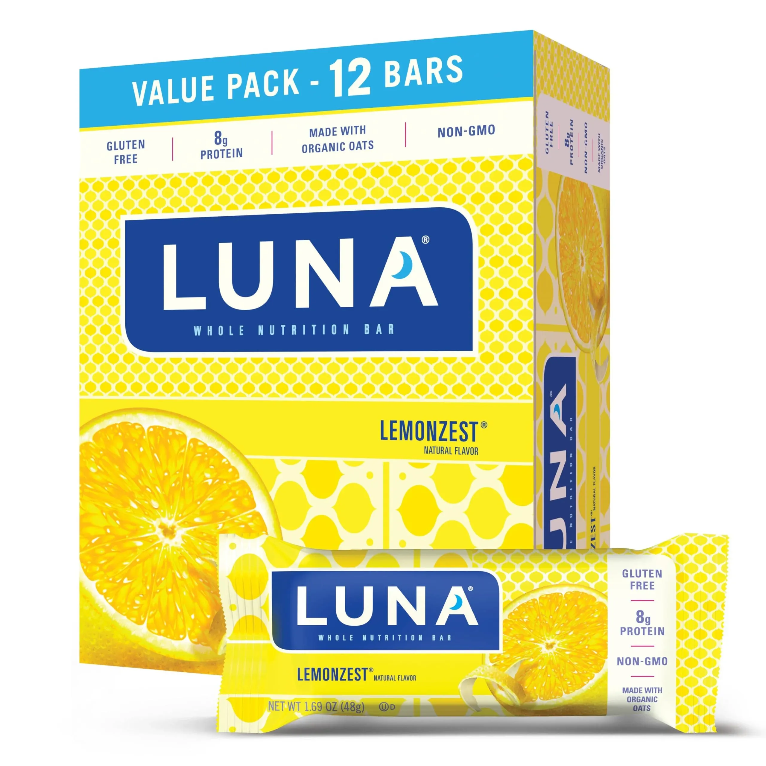 Luna Bar - Lemonzest Flavor - Gluten-Free - Non-GMO - 7-9g Protein - Made with ...