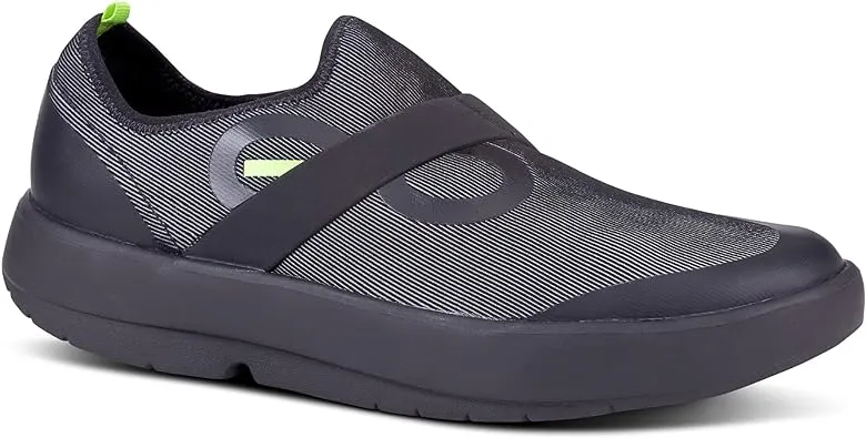 OOFOS OOmg Fibre Low Shoe, Black & Gray - Lightweight Recovery Footwear - Reduces Stress on Feet, Joints & Back - Durable, Breathable Fabric - Machine Washable - Men’s Size 8