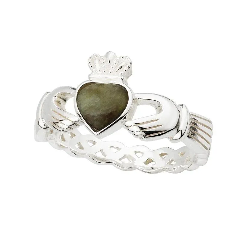 Silver Connemara Marble Claddagh Ring