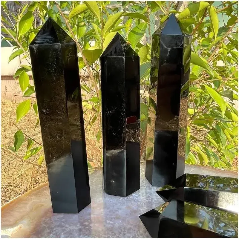 Zenkeeper 1PC Large Black Obsidian Crystal Points, Obsidian Crystal Tower Wand for Office, Home, Meditation, Chakra