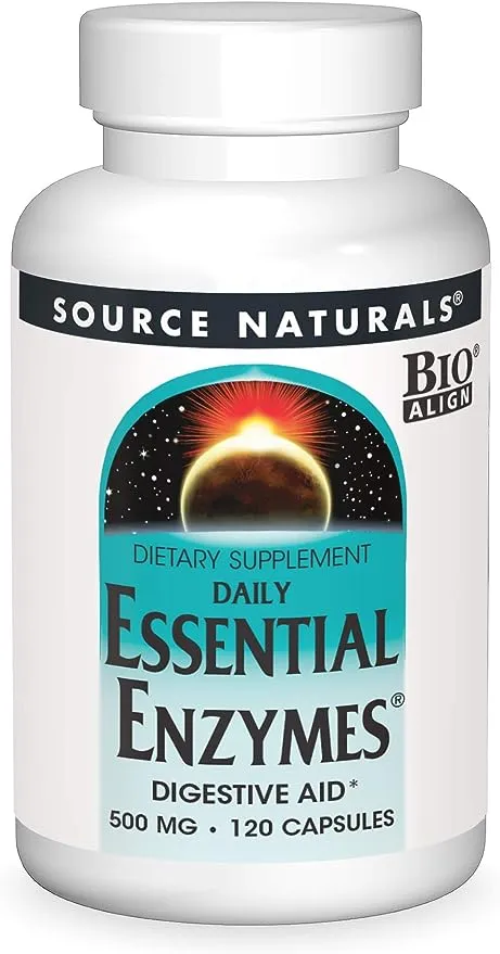 Source Naturals Essential Enzymes 500mg Bio-Aligned Multiple Supplement Herbal Defense For Digestion, Gas & Constipation Relief - Strong Immune System Support - 120 Capsules