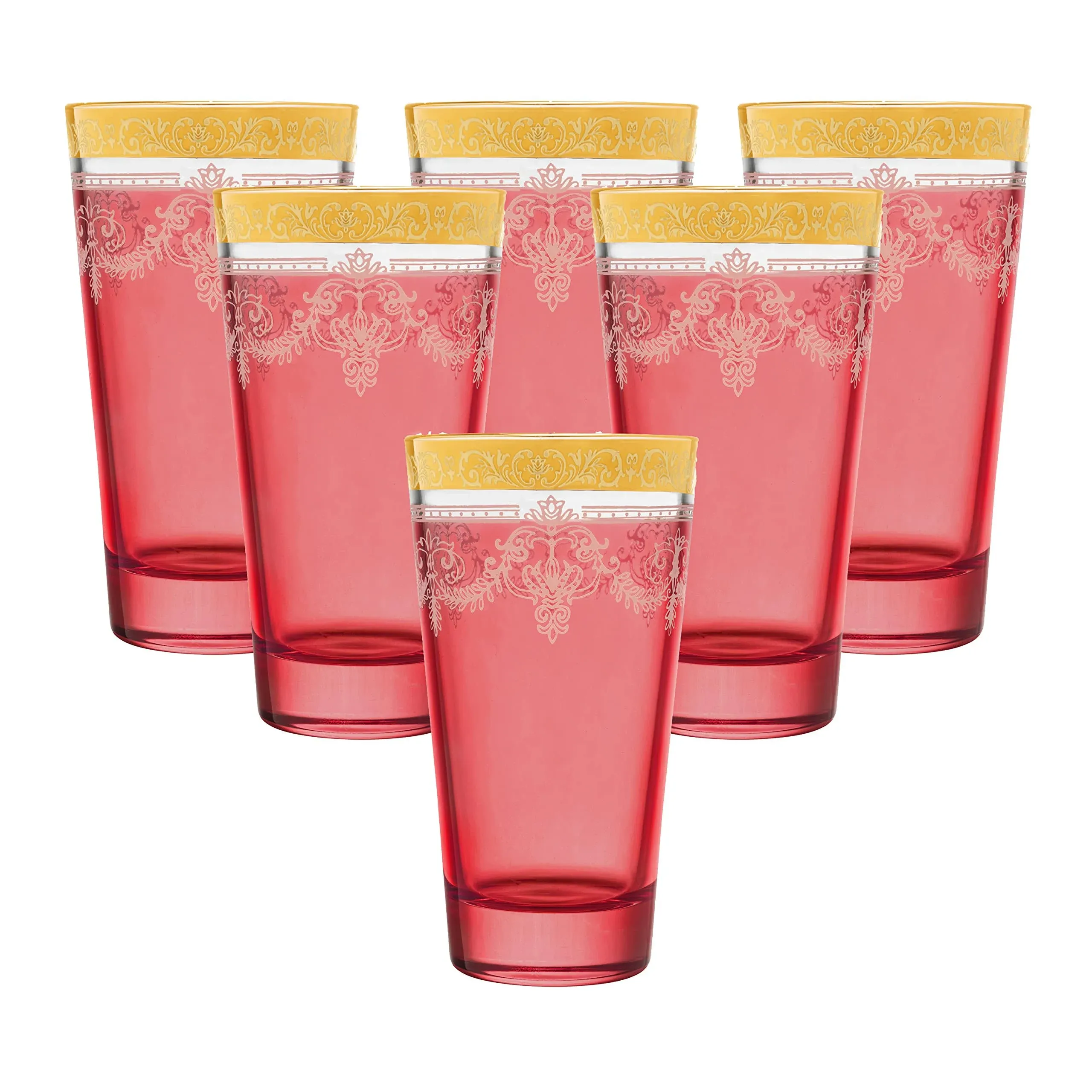 Lorren Home Trends Highball 6 Piece Gold Band Glass Set - Red