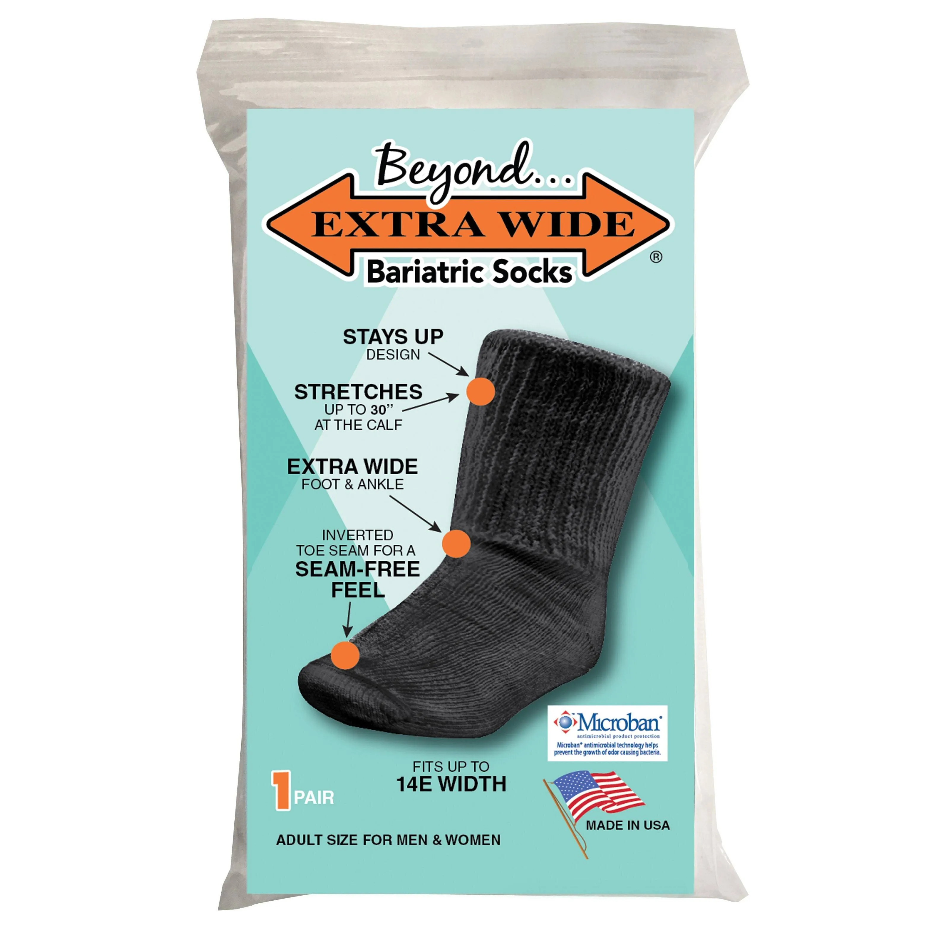 Bariatric Sock for Extreme Lymphedema. Stretches Up 30" (2 Pairs)