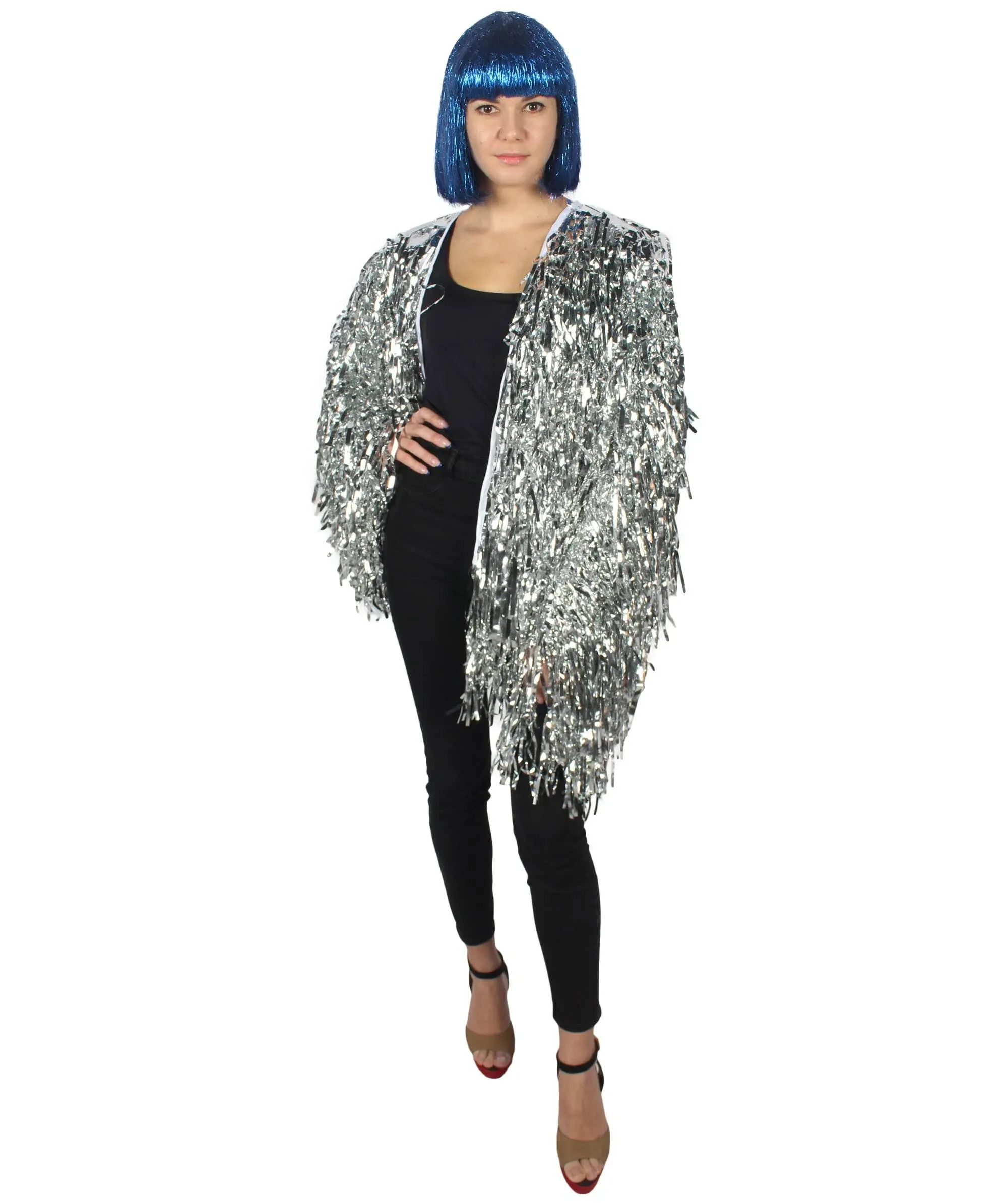 HPO Unisex Festival Carnival Thick Tinsel Jacket with Loose Fit | Extra Dense Tinsel | Multiple Size and Color Options