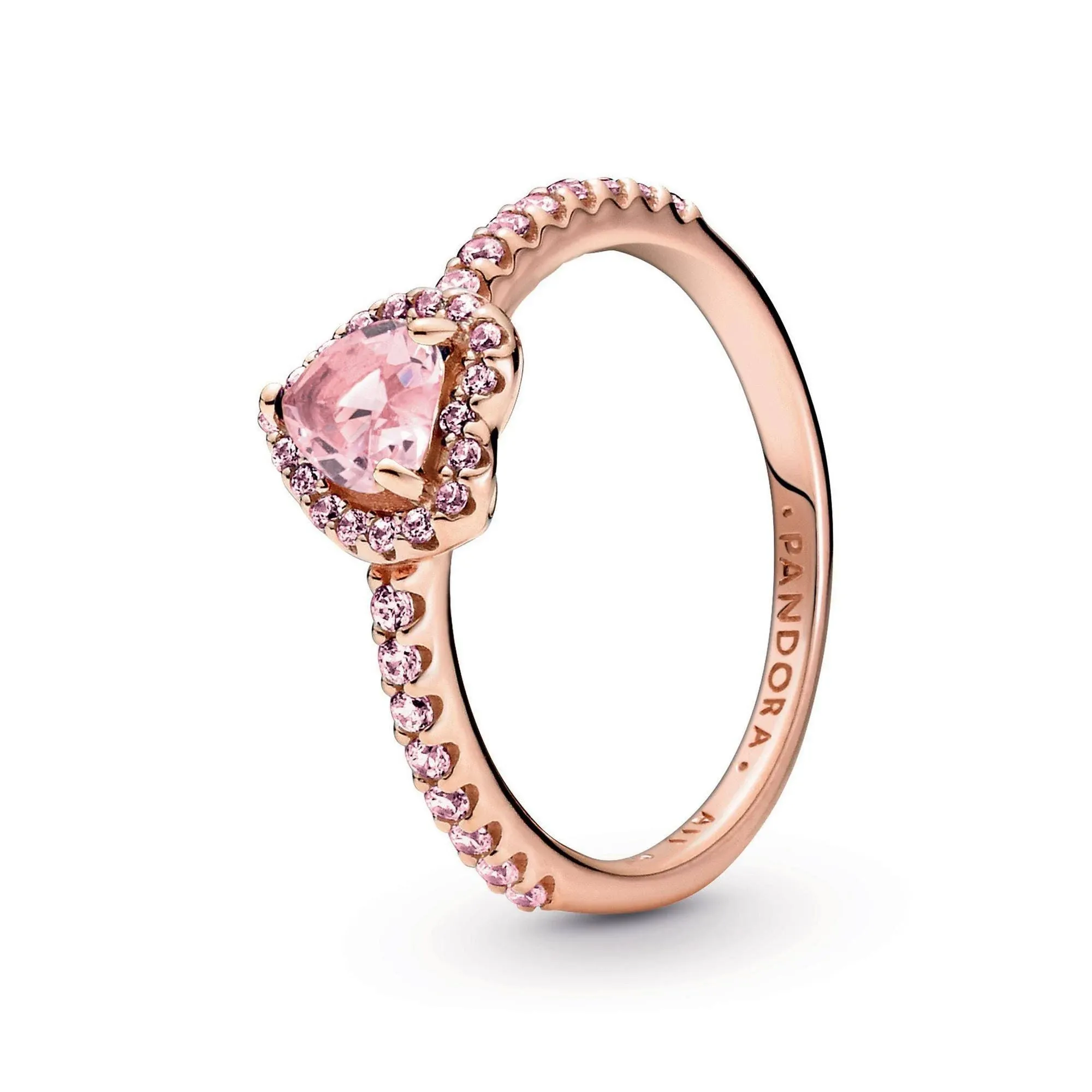 Pandora Anillo Corazón Brillante Elevado Rosa - Aleación con Recubrimiento en Oro Rosa de 14k / Mezcla de piedras / Rosa - Sz. 58