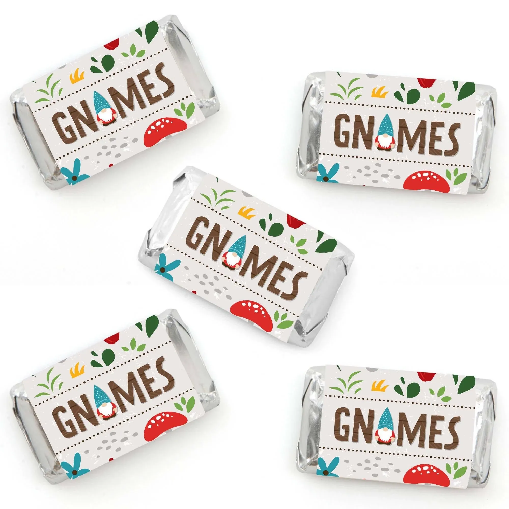 Garden Gnomes - Mini Candy Bar Wrapper Stickers - Forest Gnome Party Small Favors - 40 Count