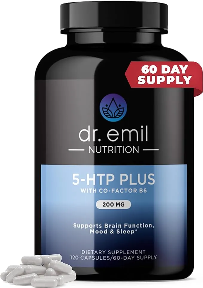 DR EMIL NUTRITION 200 MG 5-HTP Plus with SAM-e for Mood, Stress, and Sleep - 5HTP Supplement with Vitamin B6-120 Vegan Capsules, 60 ServingsDR EMIL NUTRITION 200 MG 5-HTP Plus with SAM-e for Mood, Stress, and Sleep - 5HTP Supplement with Vitamin B6-120 V