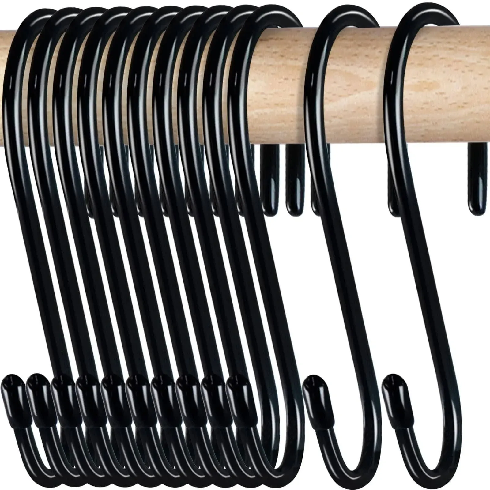 24 Pack S Hooks For Hanging 41/2 Inch Large Black Vinyl Coated Metal S Shaped Ho