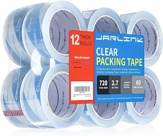 JARLINK Clearer Packing Tape 12 Rolls, Heavy Duty Packaging Tape for Shipping Packaging Moving Sealing, 2.7mil Thick, 1.88 inches Wide, 60 Yards Per Roll, 720 Total Yards