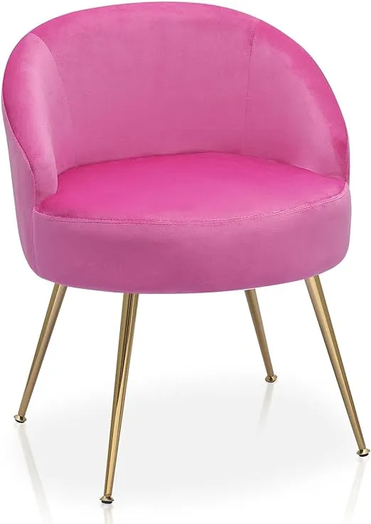 MoNiBloom Upholstered Velvet Accent Chair Girl's Pink Vanity Chair, Mid-Century Modern Barrel Chair w/Golden Metal Legs, Retro Leisure Reading Comfy Lounge Chair for Living Room Bedroom