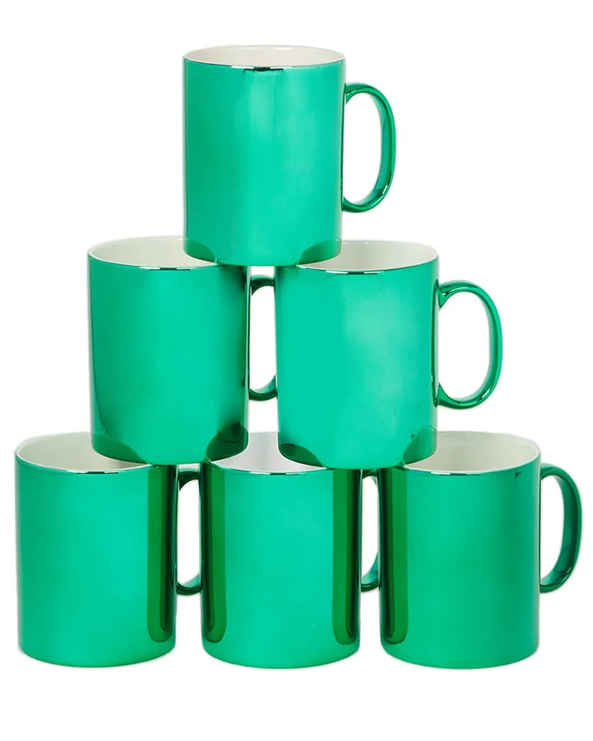 Holiday Lights Green 16 oz Mugs Set Of 6, Service For 6 In Multi