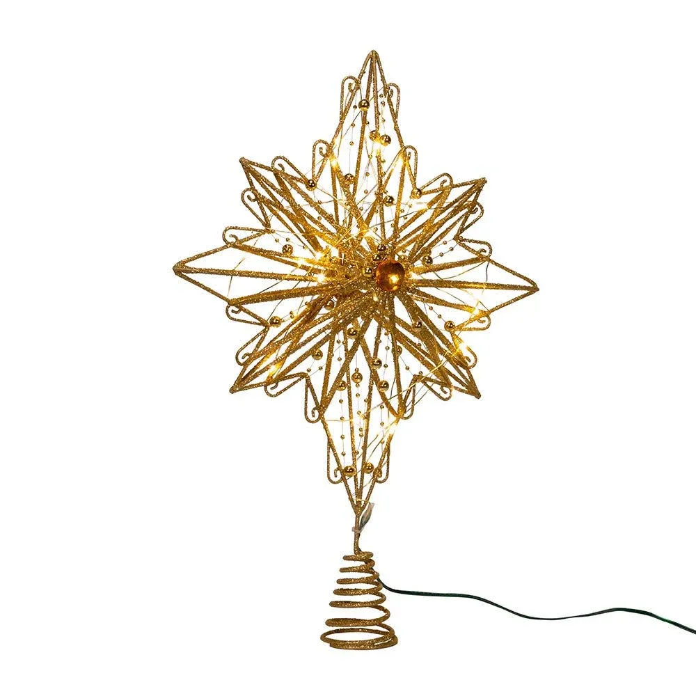 Kurt S. Adler Kurt Adler 15.5-Inch 30 Fairy Light Gold Star Treetop Tree Topper, Multi