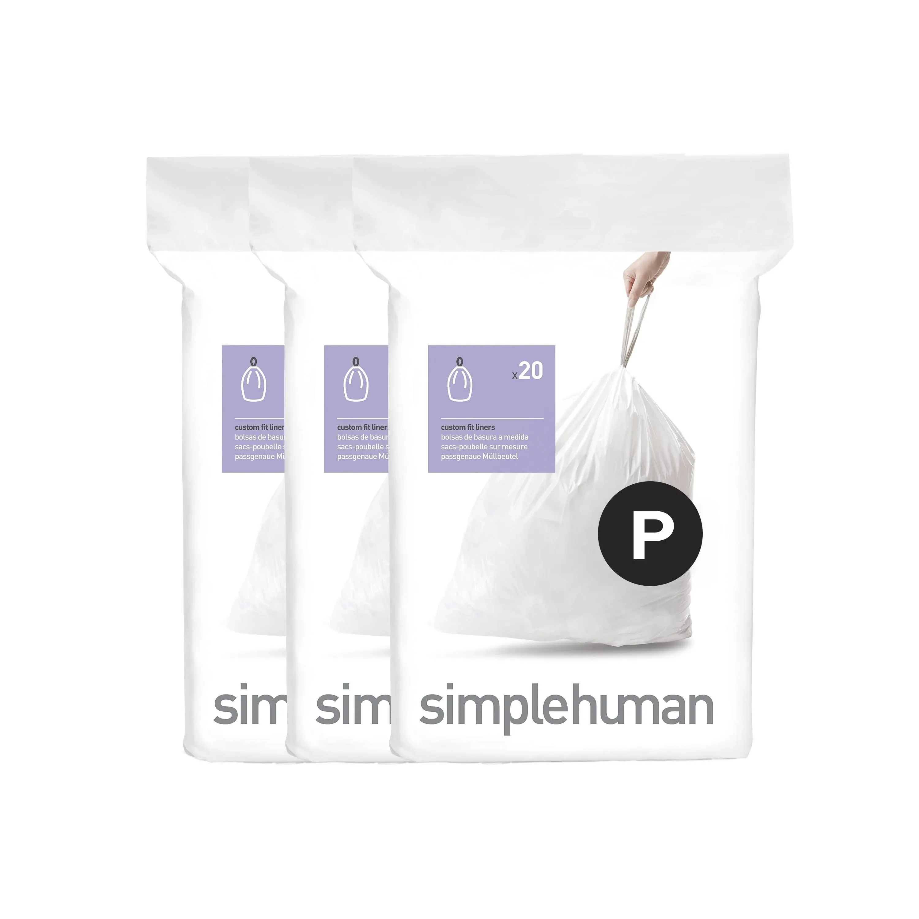 simplehuman Custom Fit Trash Can Bags Liners Code P 60 Count