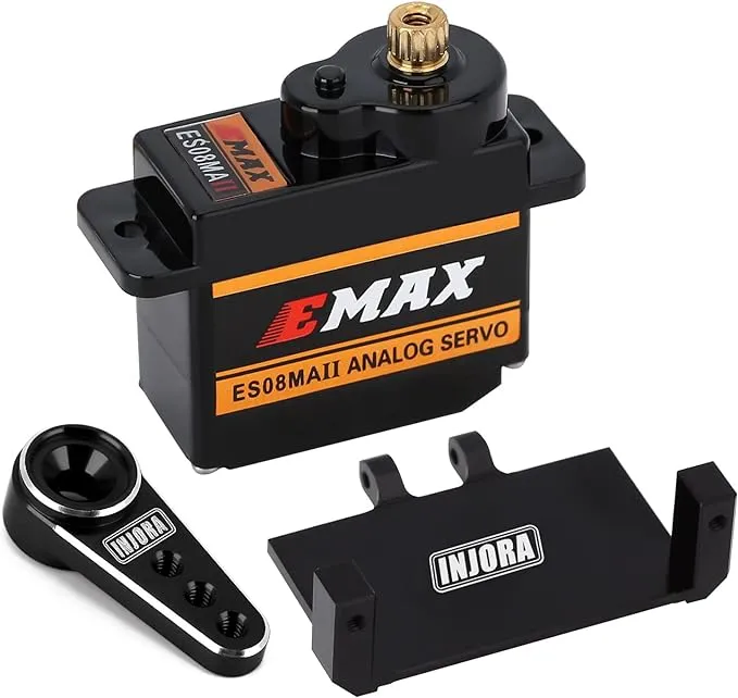 INJORA EMAX ES08MA II 12g Analog Metal Gear Servo with Mount & Arm for Axial SCX24 AX24, Servo Only