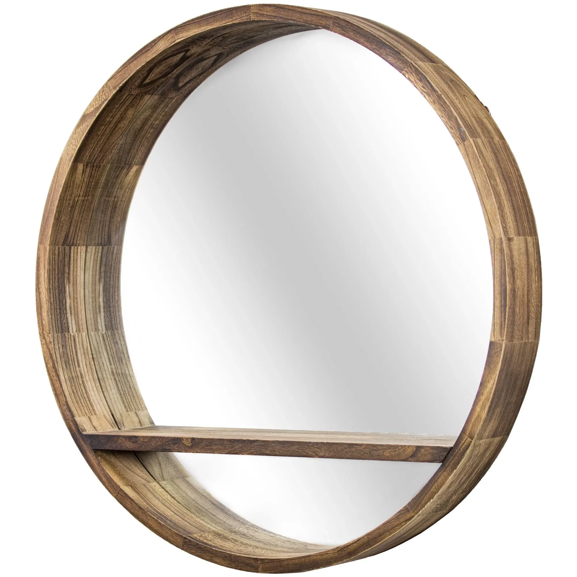 American Art Decor Round Decorative Wall Mirror - Hand-Carved Wood Medallion Mirror - Small Hanging Accent Mirror for Living Room, Bedroom, Kitchen, Bathroom, Entryway & More (31")