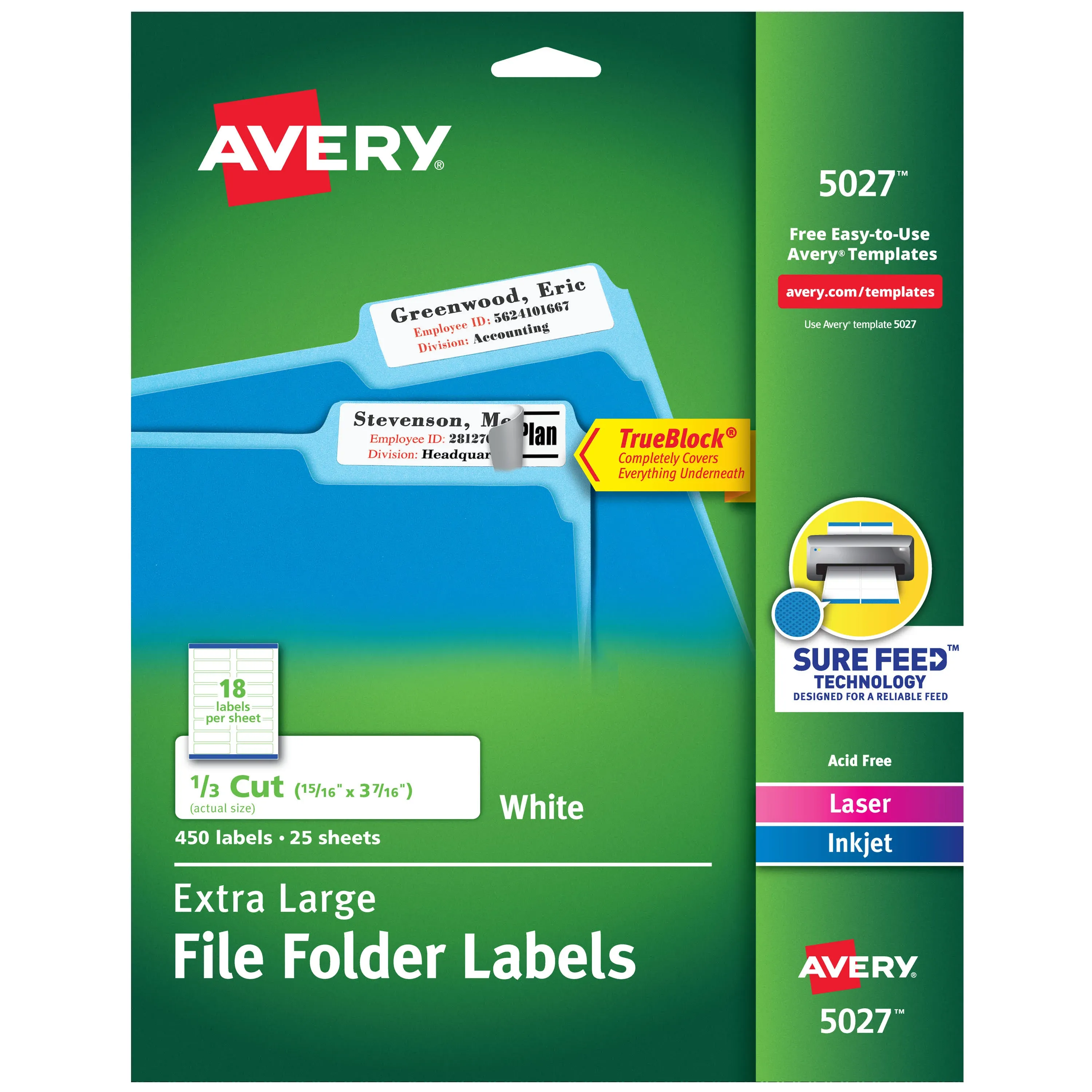 Avery Extra-Large File Folder Labels, Permanent Adhesive, 15/16" x 3-7/16", 450 Labels (5027)