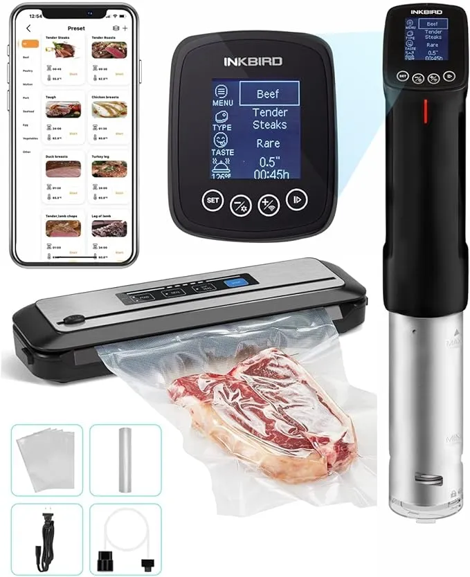 Inkbird WIFI Sous Vide Cooker ISV-300W, 1000 Watts Sous-Vide Machine with 14 Preset Recipes, 3D Fast-Heating Thermal Immersion Circulator with Timer