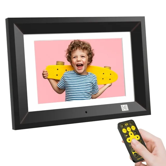 Kodak 10.1-inch Digital Photo Frame with Remote Control, Stylish Solid Wood, No WIFI required -Black