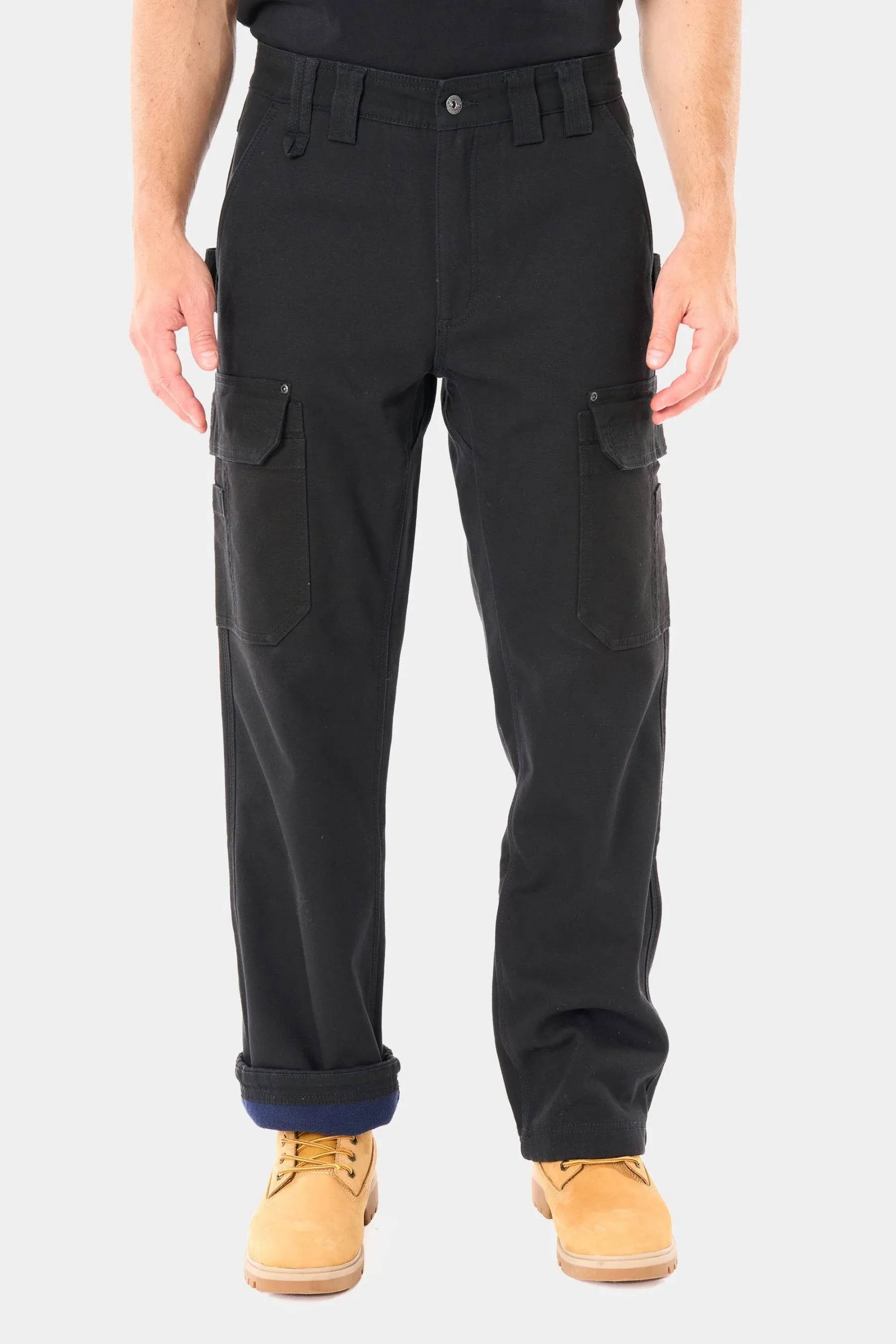 Smith's Workwear Men's Bonded-Fleece Lined Work-Stretch Duck Canvas Gusset Utility Cargo Pant