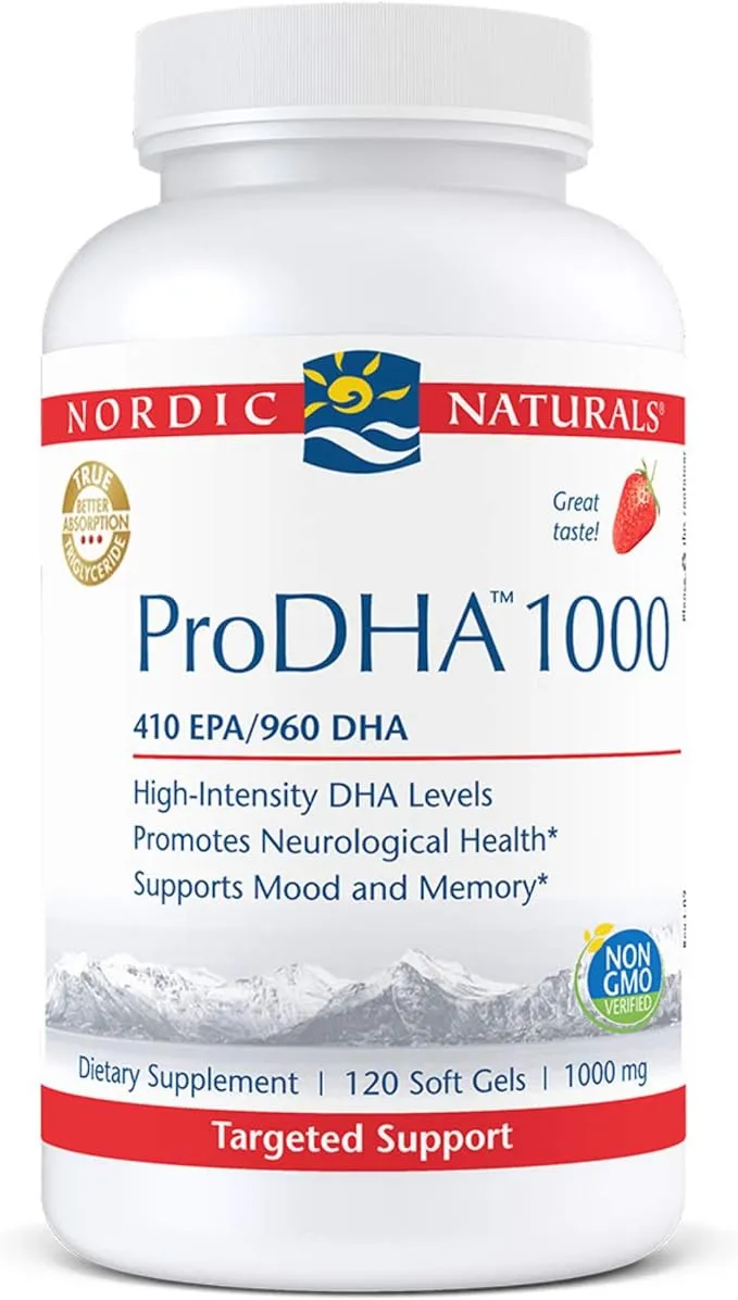 Nordic Naturals ProDHA 1000, Strawberry - 120 Soft Gels - 1660 mg Omega-3 - High-Intensity DHA Formula for Neurological Health, Mood & Memory - Non-GMO - 60 Servings