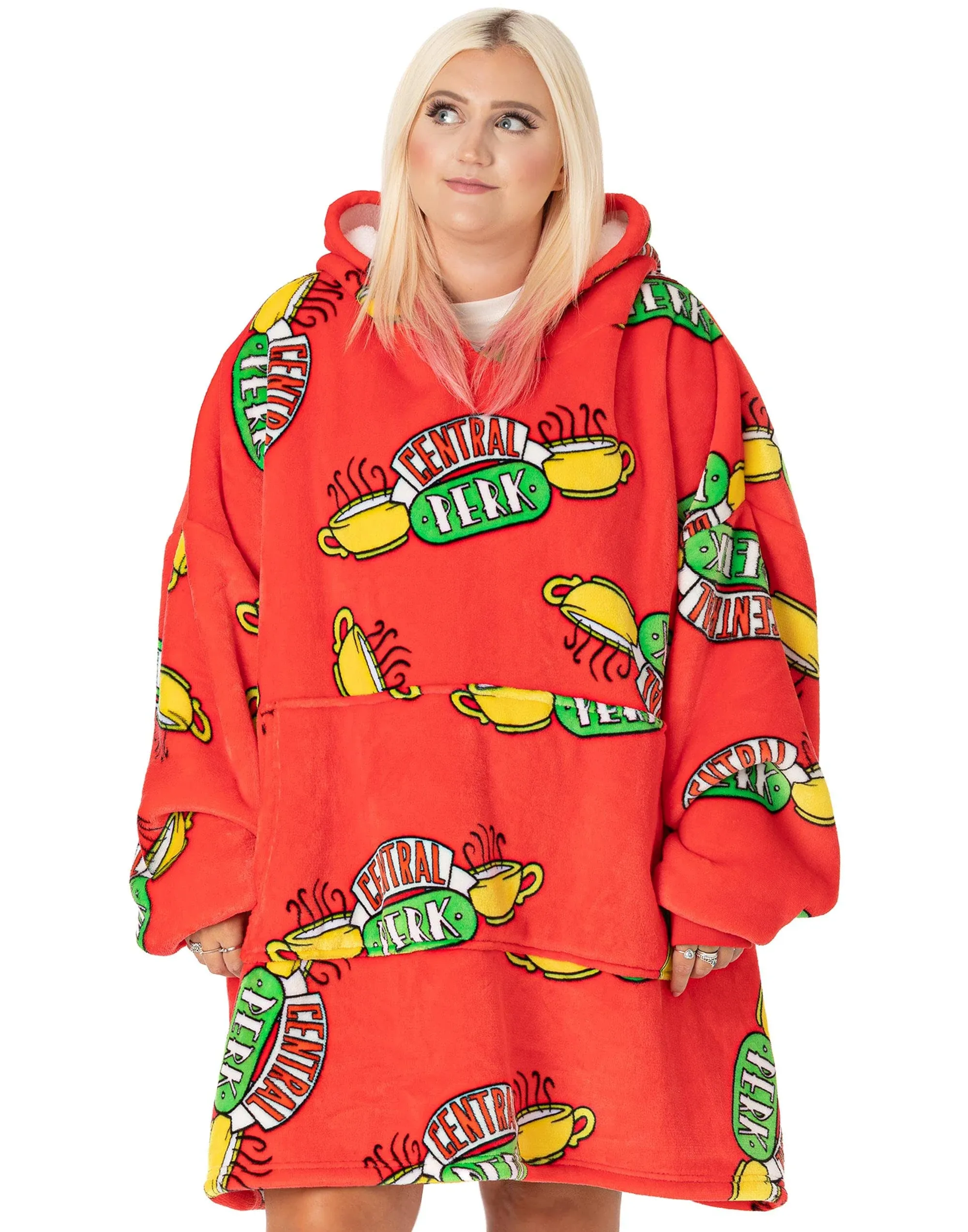 Friends Central Perk Vuddie Oversized Blanket Hoodie Women Ladies Red Fleece