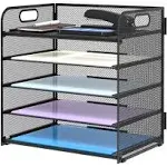 Supeasy 5 Trays Paper Organizer with Handle - Mesh Desk File/Letter Organizer,Black Paper Sorter for Office, Home or School