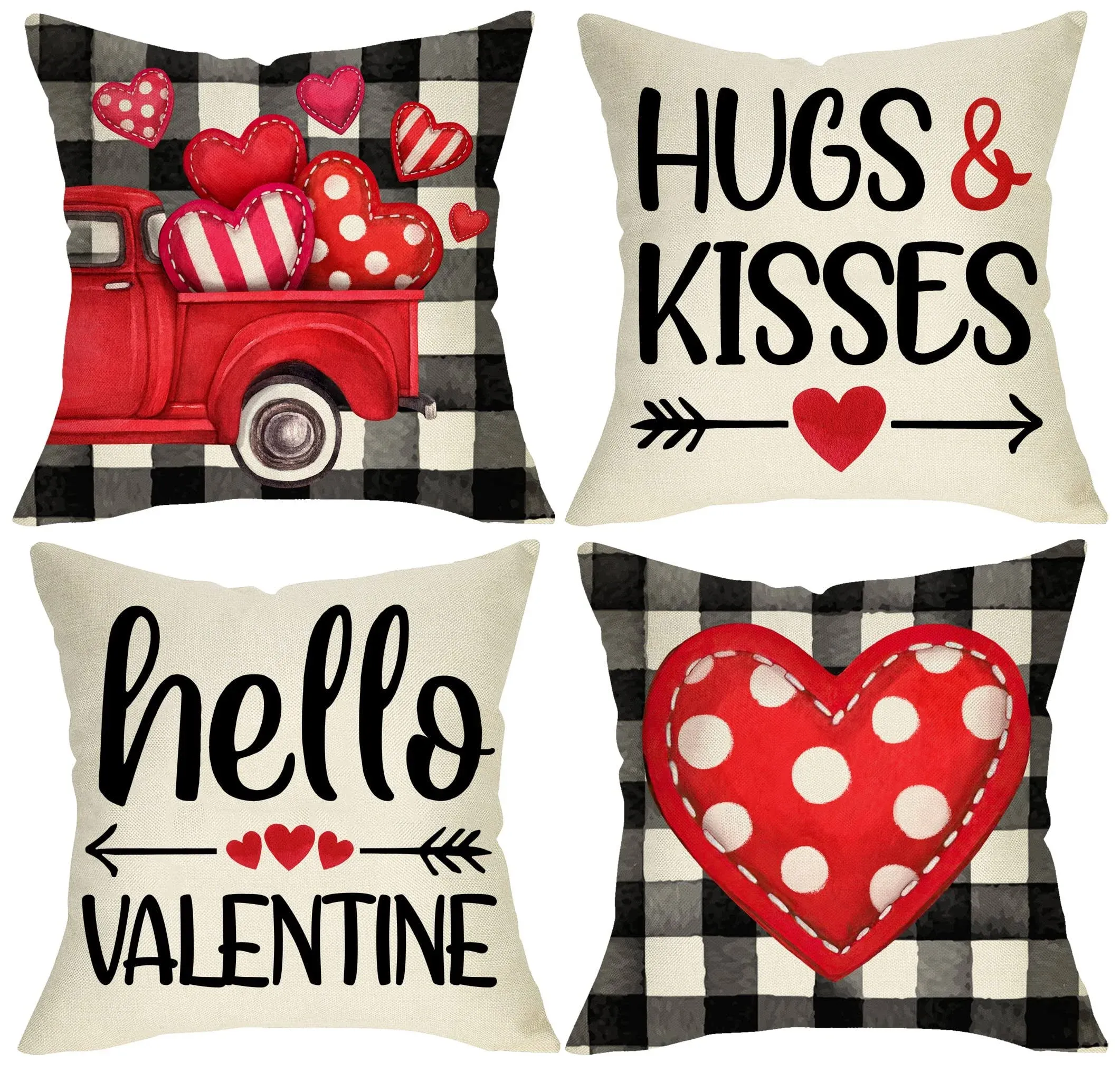 Ussap Valentine&#039;s Day Hugs Kisses Decorative Throw Pillow Covers 20 x 20 Set of