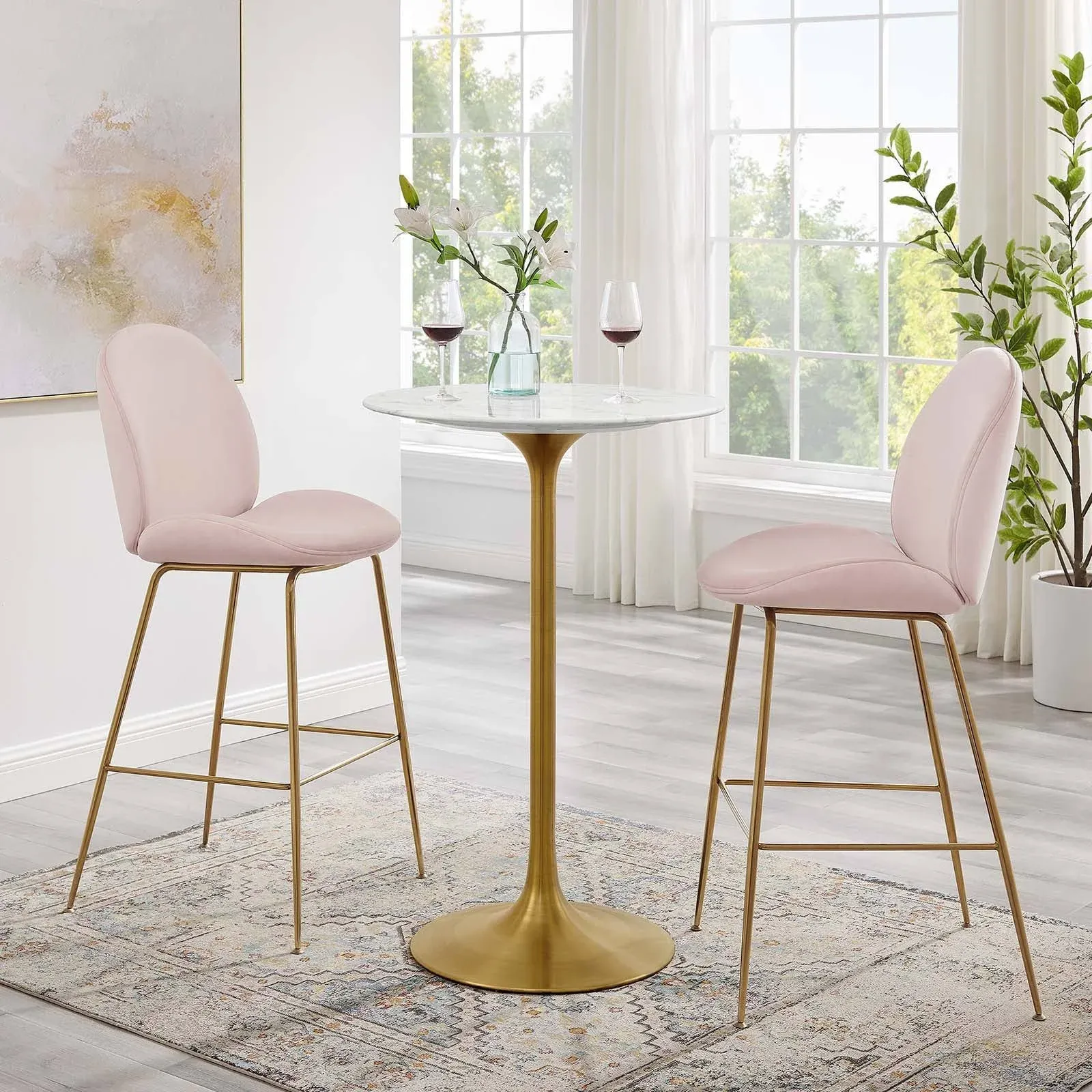 Modway Lippa 28" Artificial Marble Bar Table - Gold White