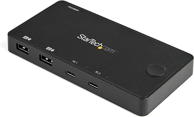 StarTech.com Commutateur KVM USB C 2 ports - HDMI 4K 60 Hz - Commutateur KVM de bureau UHD compact avec câbles USB de type C - MacBook ThinkPad alimenté par bus