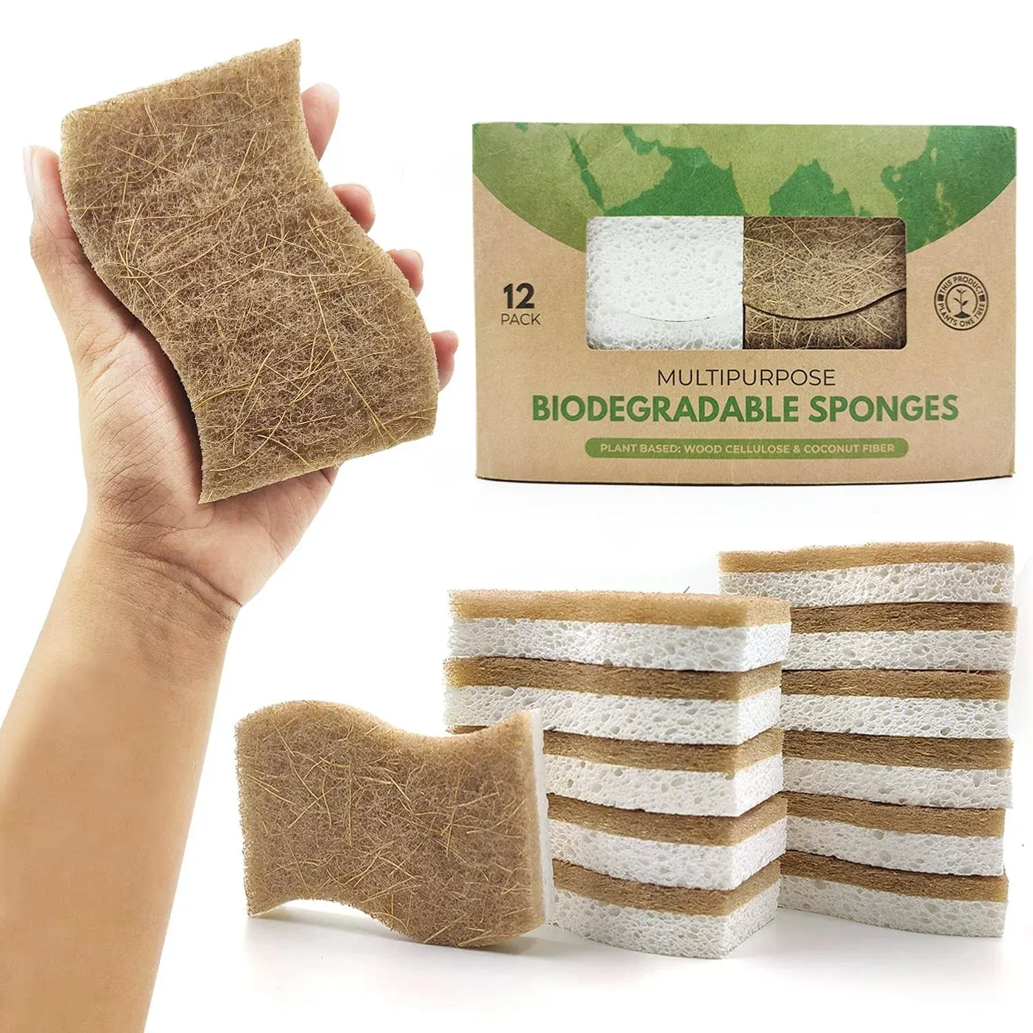 Natural Kitchen Sponge - Biodegradable Compostable Cellulose and Coconut Scrubbe